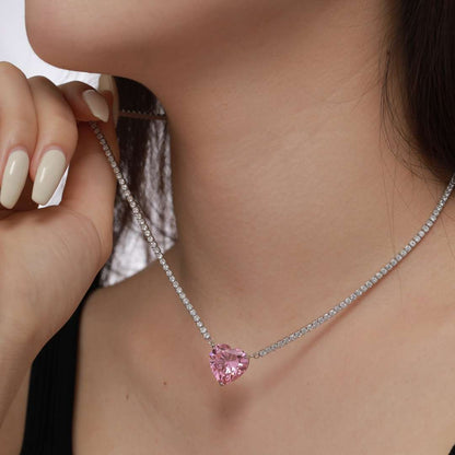 [baslovejewels]8.0カラットの多用途でカラフルなスイートハート型テニスネックレス