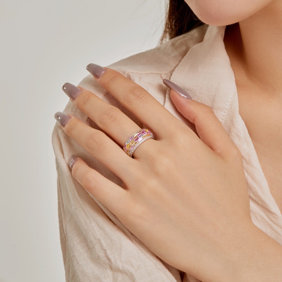 [baslovejewels]Radiant Colorful Radiant Cut Daily Ring