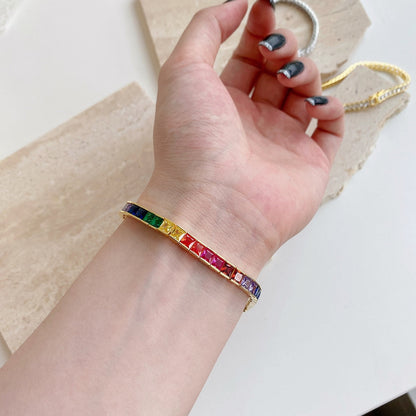 [baslovejewels]輝くカラフルなプリンセスカットテニスブレスレット