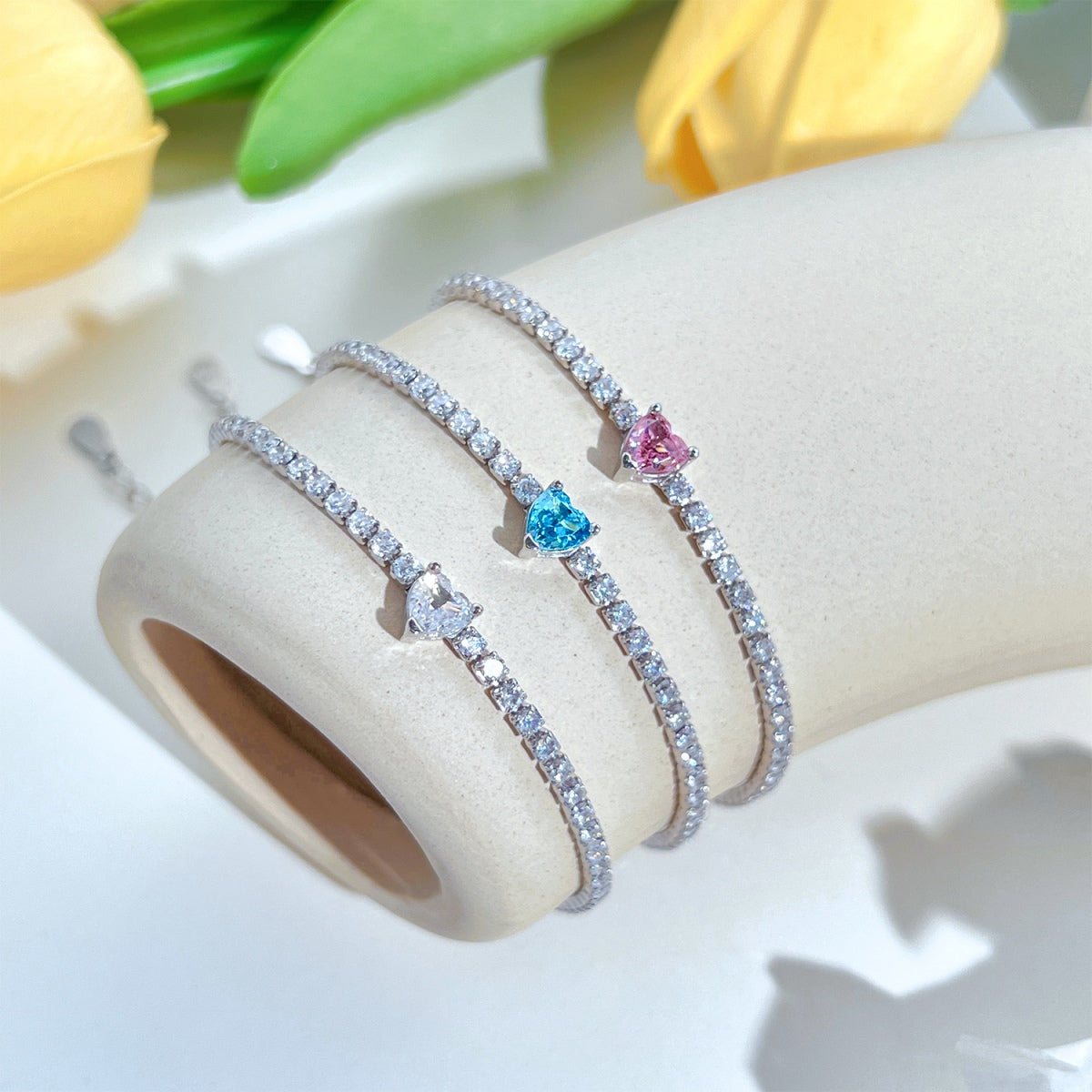 [baslovejewels]0.5カラットのエレガントでロマンチックなハート型ラバーブレスレット
