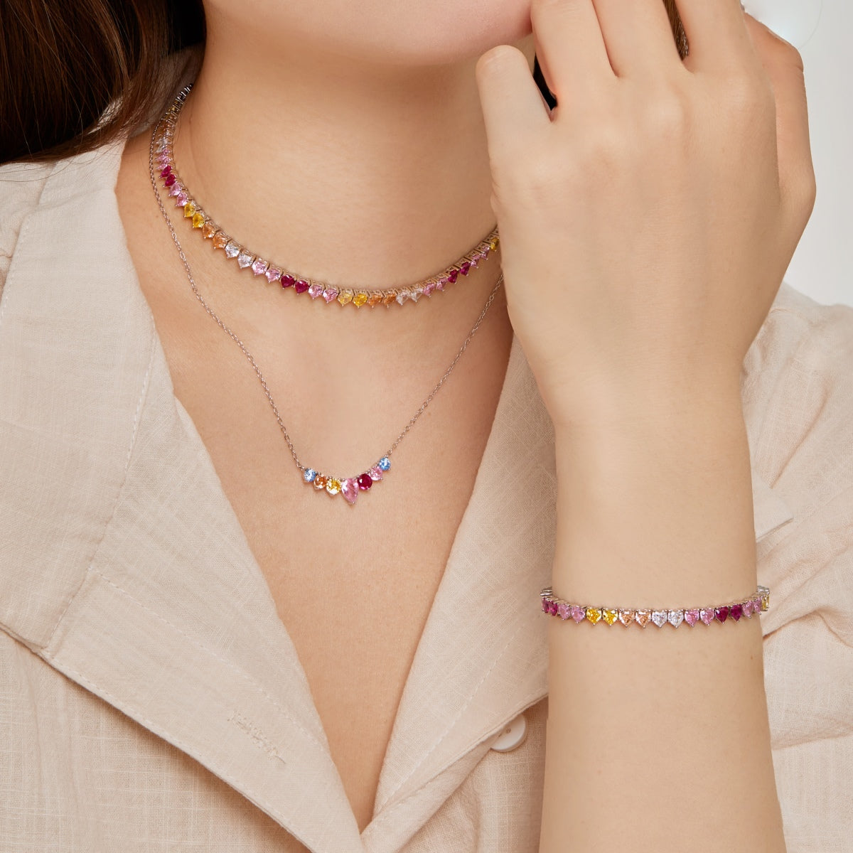 [baslovejewels]豪華でカラフルなロマンチックなハート型恋人ブレスレット