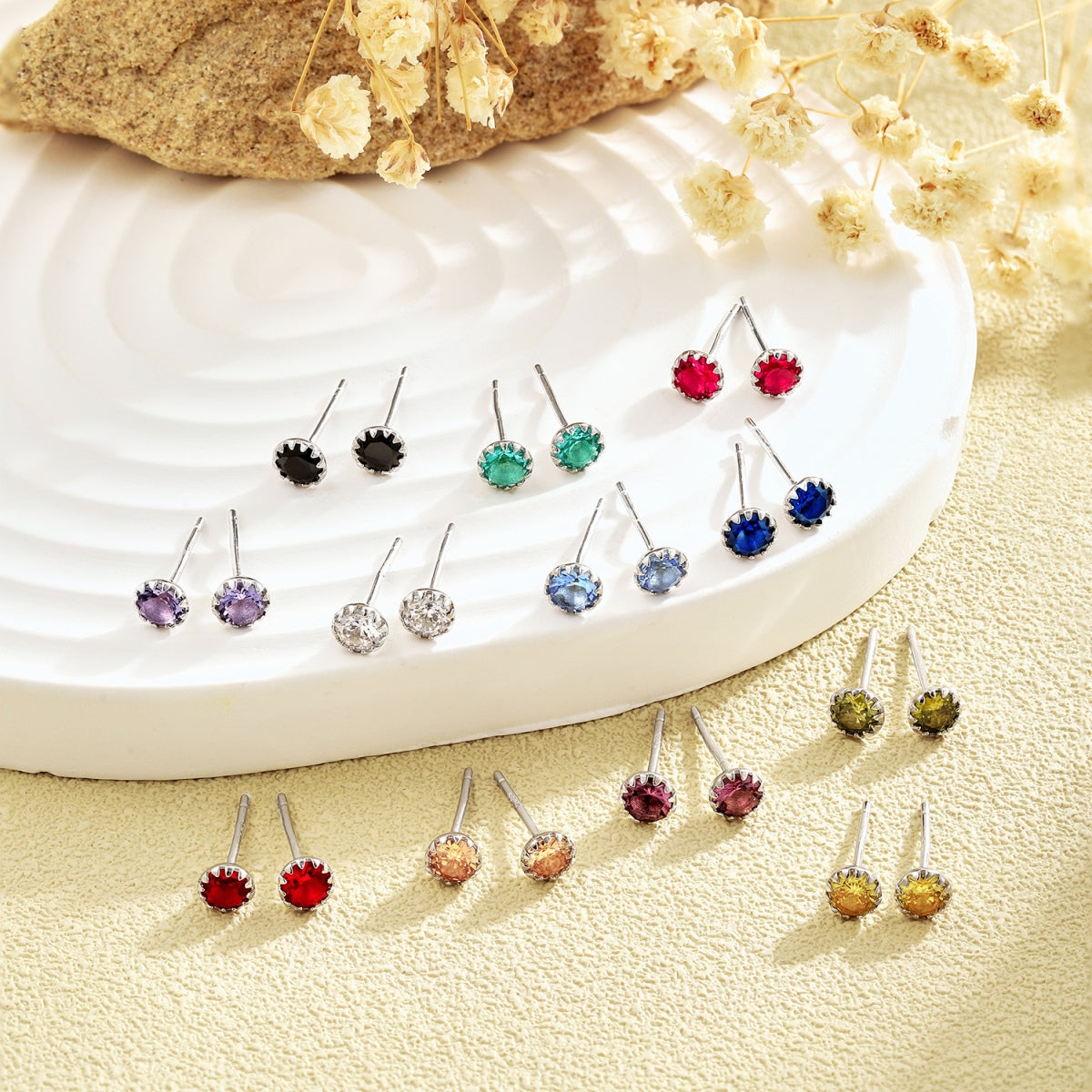 [baslovejewels]キラキラ輝くカラフルなラウンドシェイプイヤリング