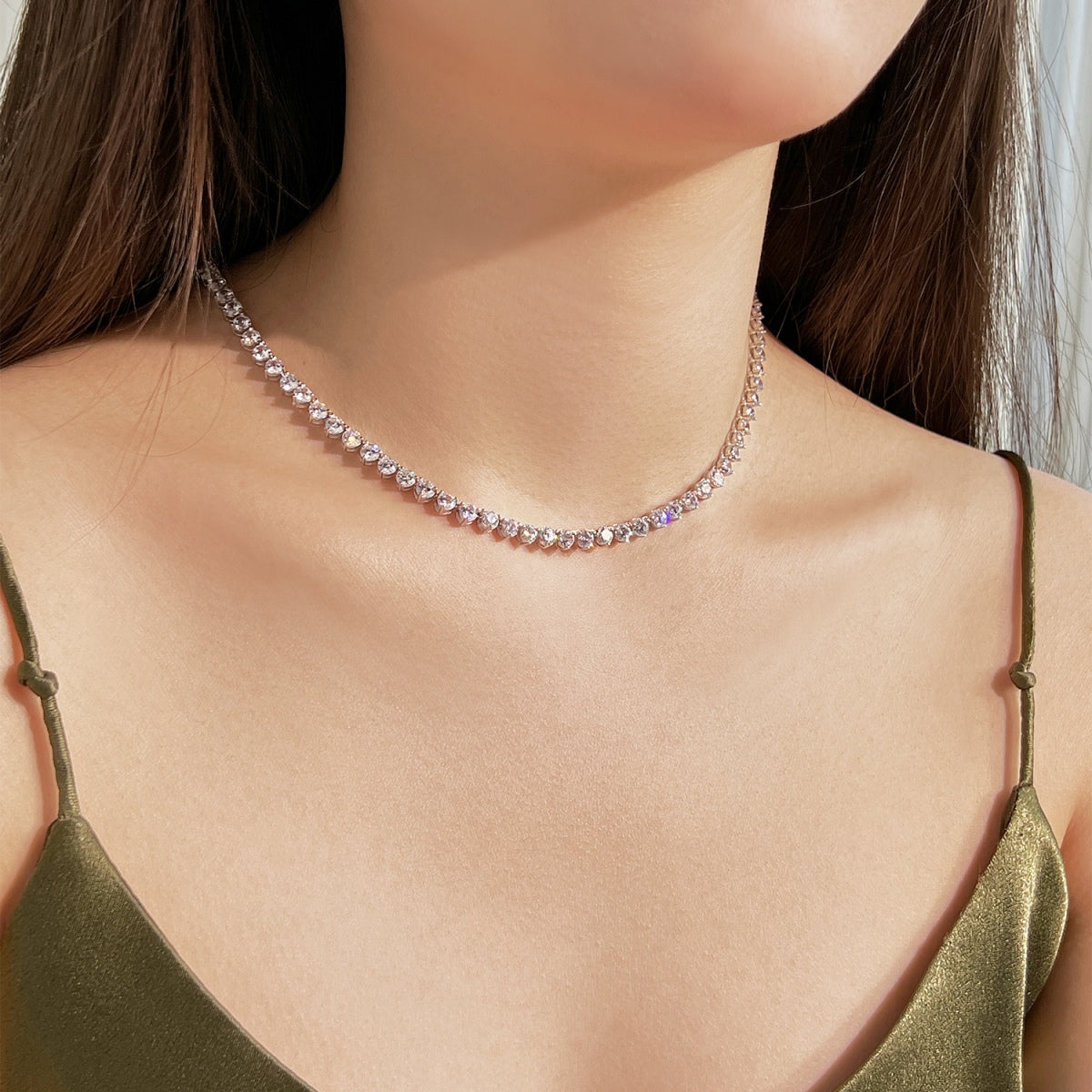 [baslovejewels]Verzierte Tenniskette mit Herzschliff