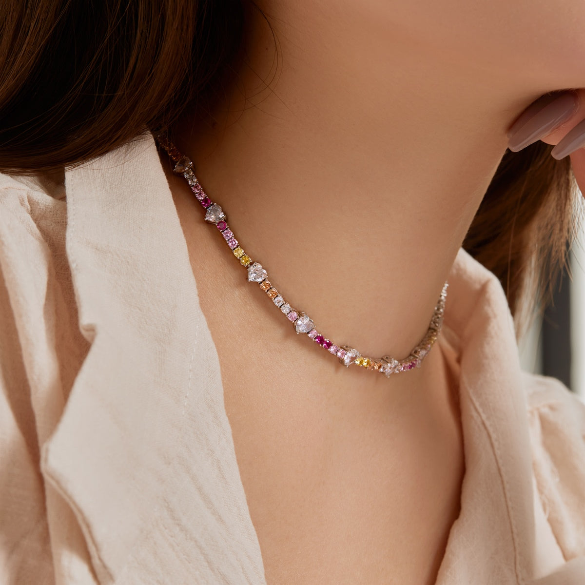 [baslovejewels]Zarte bunte Regenbogen-Tenniskette