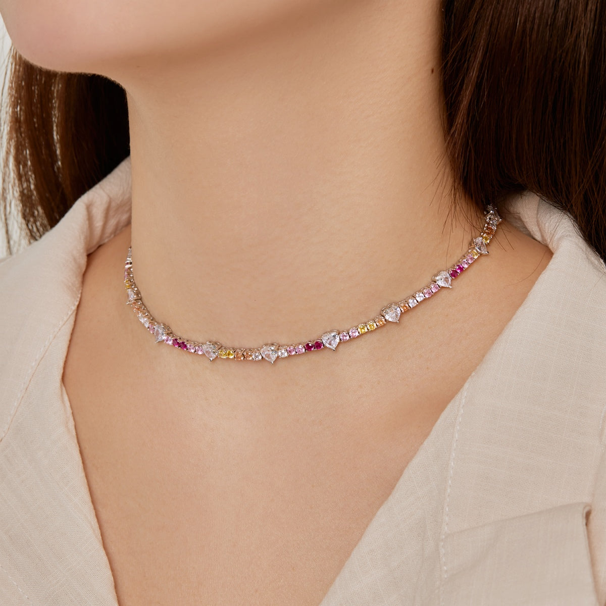 [baslovejewels]Zarte bunte Regenbogen-Tenniskette