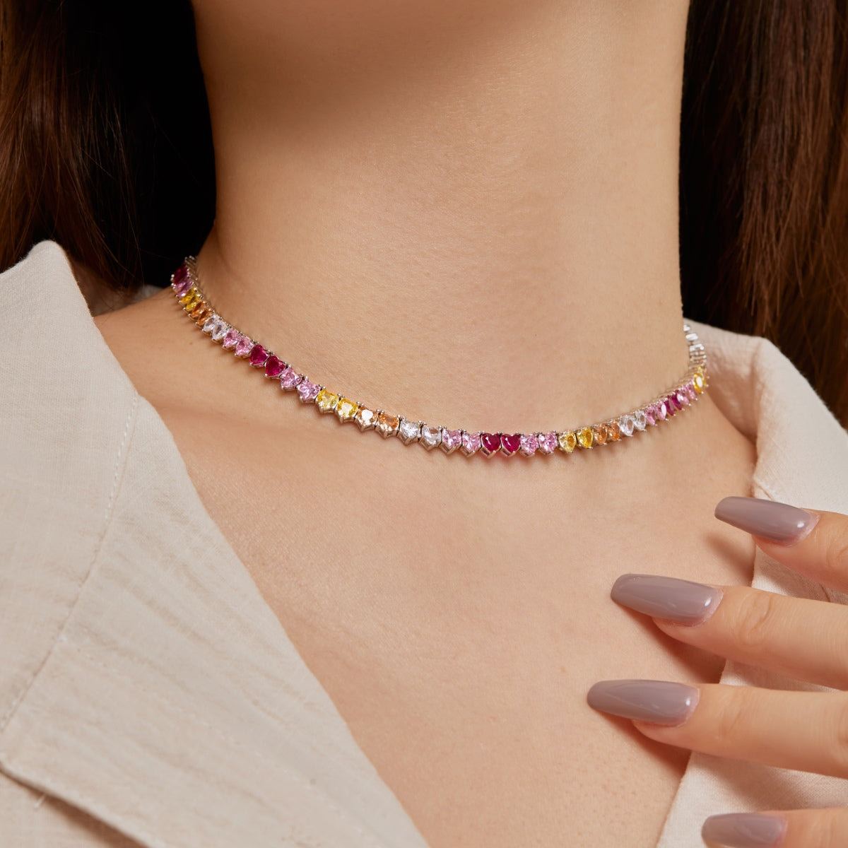 [baslovejewels] Funkelnde bunte Tennis-Halskette mit Herz