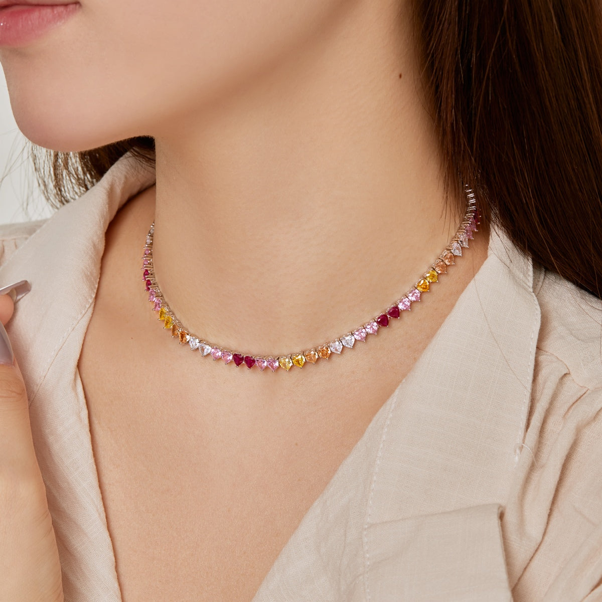 [baslovejewels] Funkelnde bunte Tennis-Halskette mit Herz