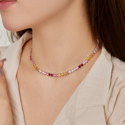 [baslovejewels] Funkelnde bunte Tennis-Halskette mit Herz
