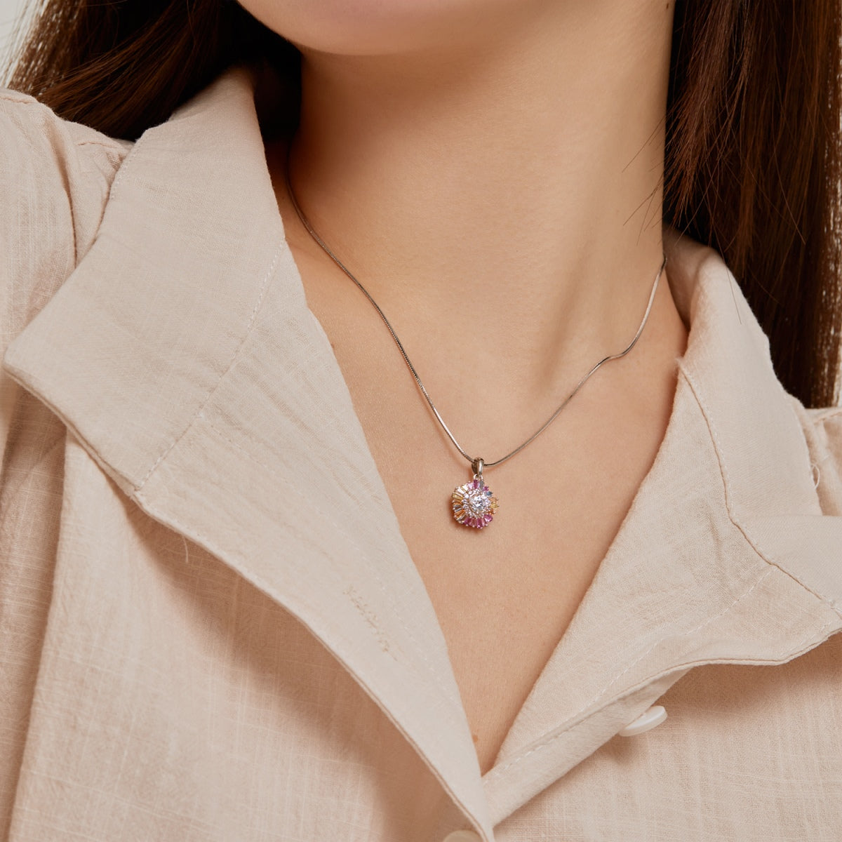[baslovejewels]Charmante bunte Blumenhalskette