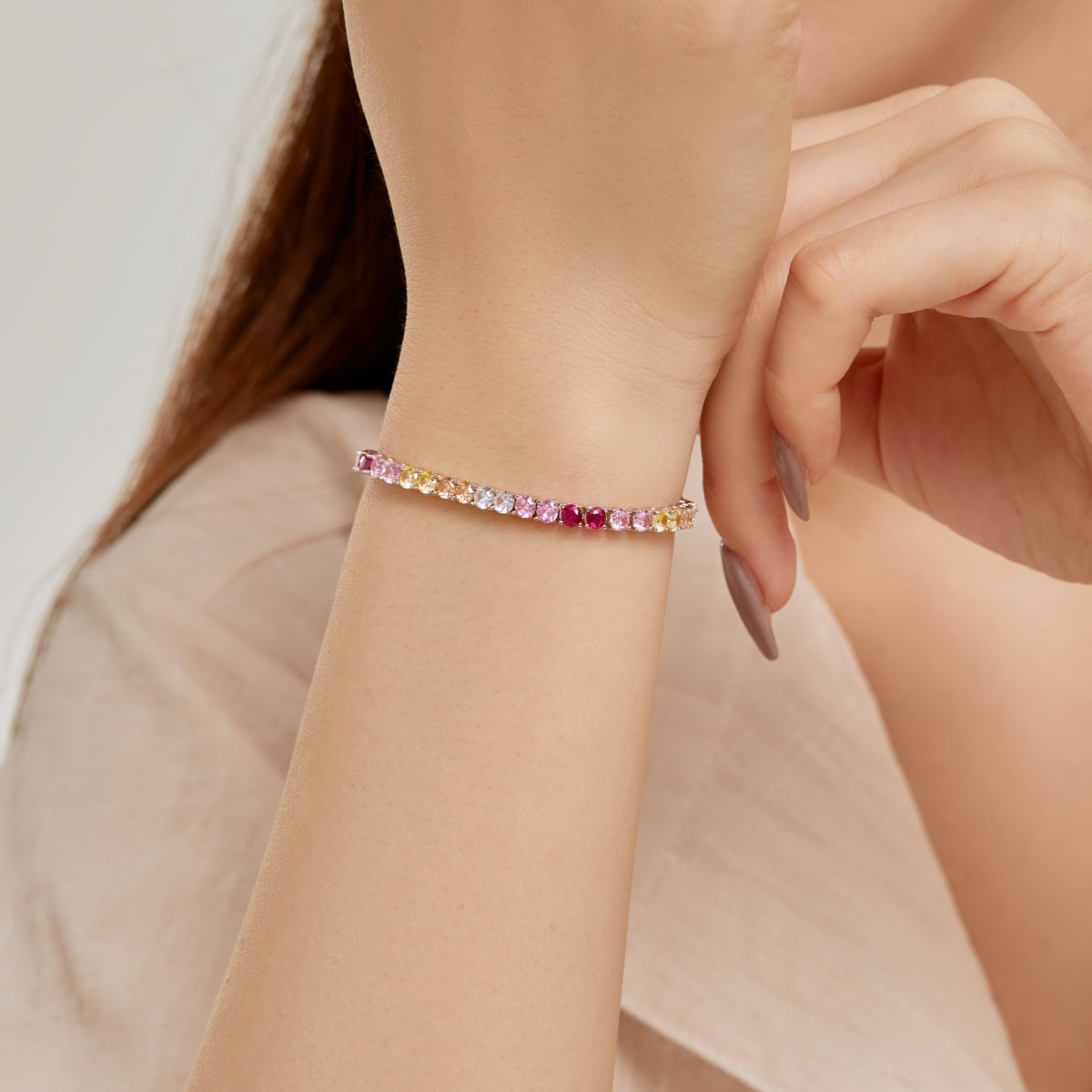 [baslovejewels]輝くカラフルなラウンドカットテニスブレスレット