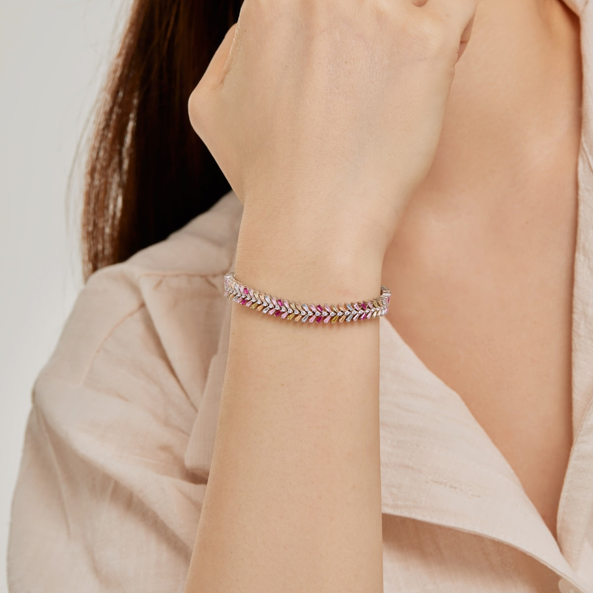 [baslovejewels]上品な輝きのエメラルドカットデイリーブレスレット