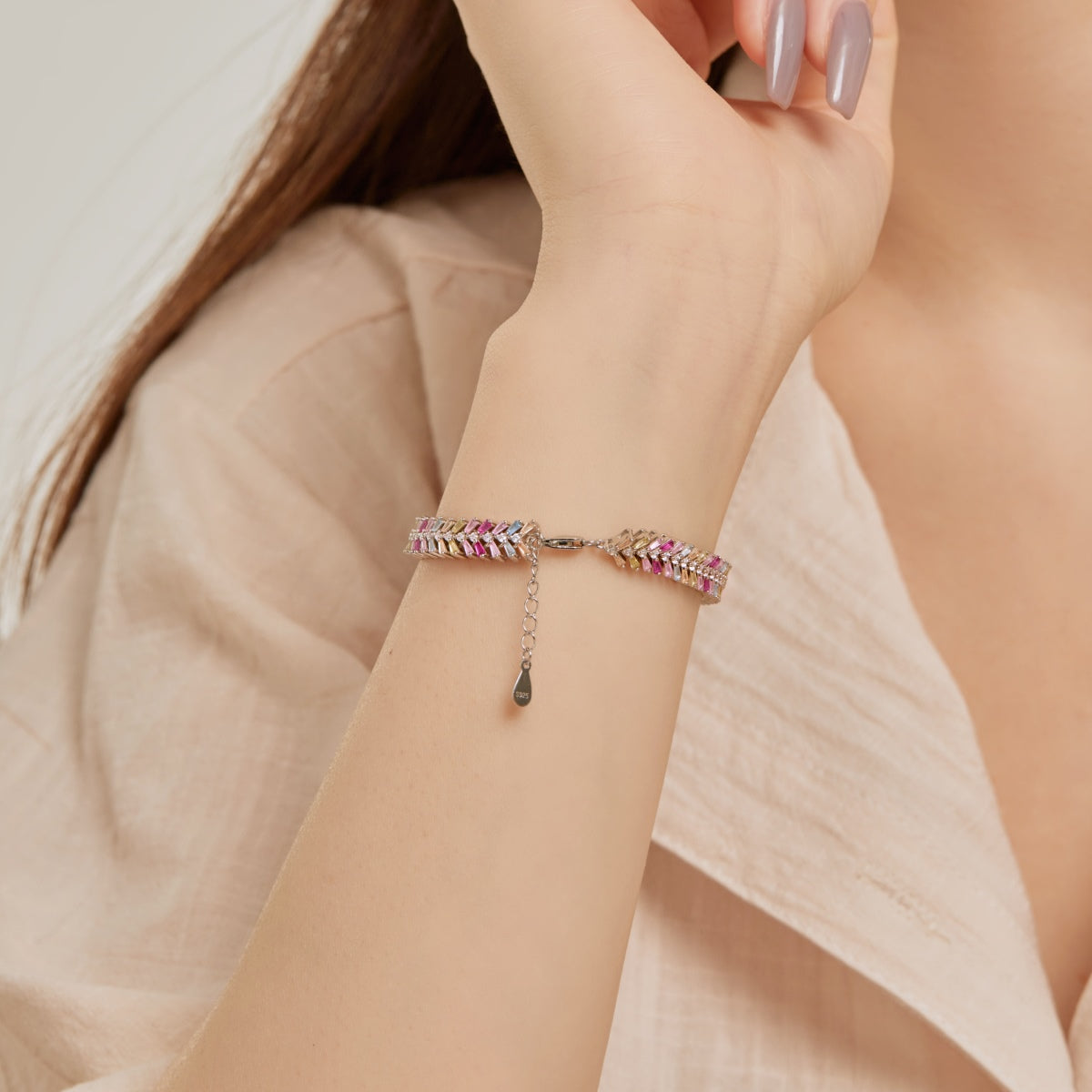 [baslovejewels]上品な輝きのエメラルドカットデイリーブレスレット