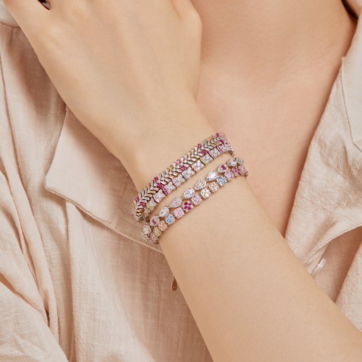 [baslovejewels]上品な輝きのエメラルドカットデイリーブレスレット