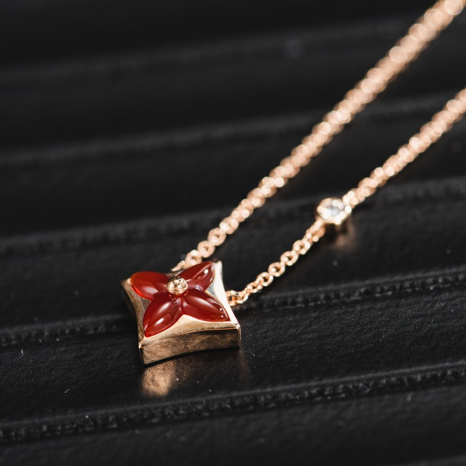 [baslovejewels]STAR NECKLACE PINK GOLD 1 DIAMOND
