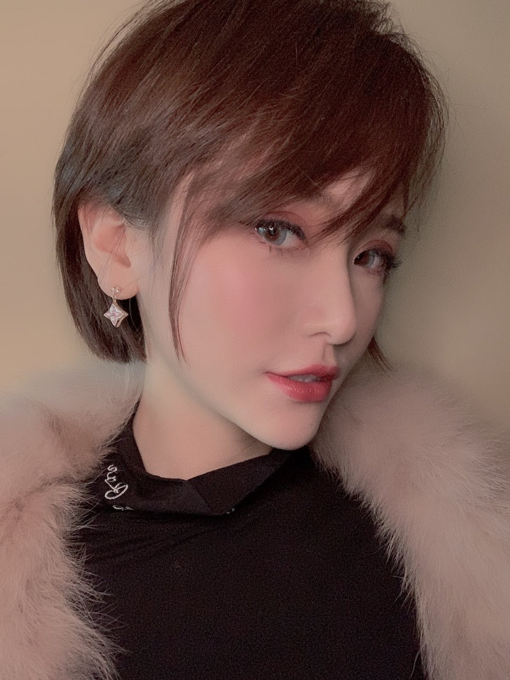 [Baslovejewels]Ohrringe mit Doppelstern und Roségold-Perlen