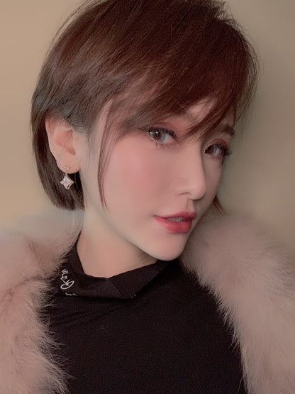 [Baslovejewels]Ohrringe mit Doppelstern und Roségold-Perlen