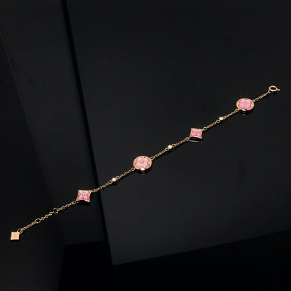 [baslovejewels]Armband mit Stern und Sonne, 4 Motive, rosa Perlmutt, Roségold 
