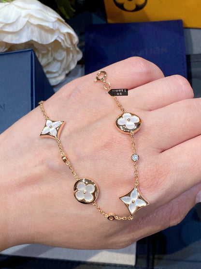 [baslovejewels]STAR AND SUN 4 MOTIF WHITE MOP PINK GOLD BRACELET
