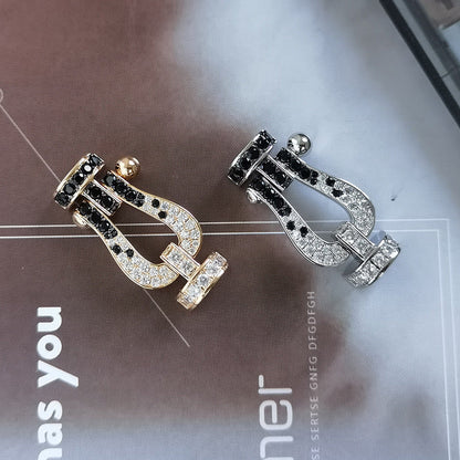 [baslovejewels]FORCE GROSSES HUFEISENARMBAND MIT SCHWARZEN WEISSEN DIAMANTEN IN ROSÉGOLD