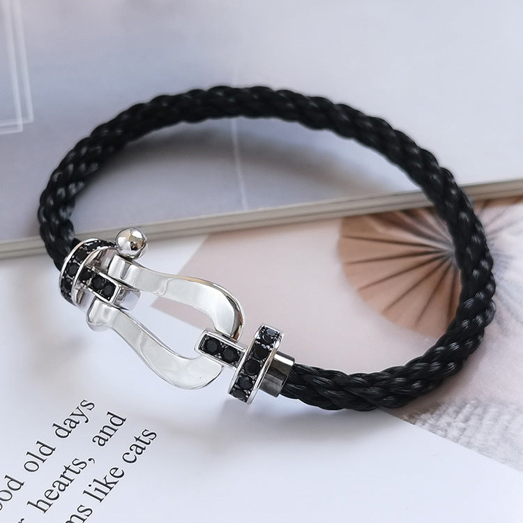 [baslovejewels]FORCE GROSSES HUFEISENARMBAND MIT SCHWARZEN DIAMANTEN SILBER