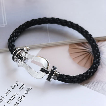 [baslovejewels]FORCE GROSSES HUFEISENARMBAND MIT SCHWARZEN DIAMANTEN SILBER