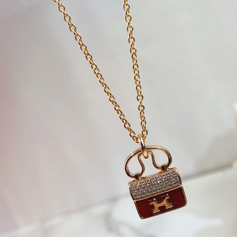 [baslovejewels]CONSTANCE RED PEDANT PINK GOLD NECKLACE