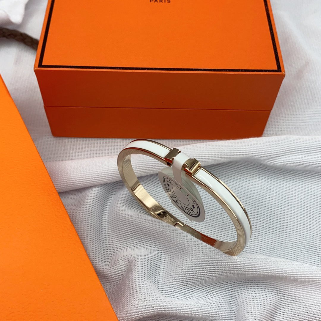 [baslovejewels]KLASSISCHES HM CLIC WEISSES 8MM EMAILLEARMBAND