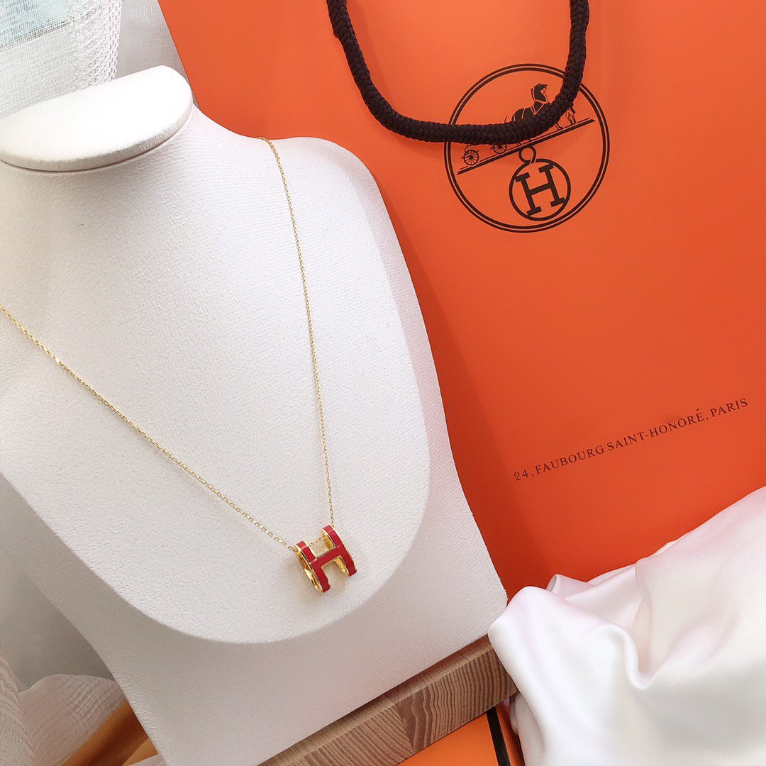 [baslovejewels]HM CLIC レッド エナメル ゴールド ネックレス