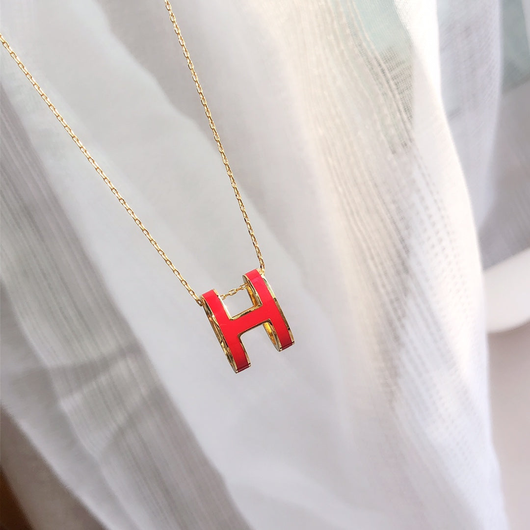 [baslovejewels]HM CLIC レッド エナメル ゴールド ネックレス