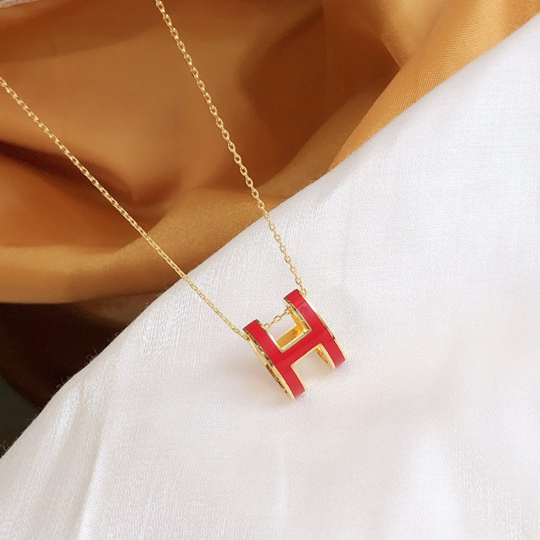 [baslovejewels]HM CLIC レッド エナメル ゴールド ネックレス