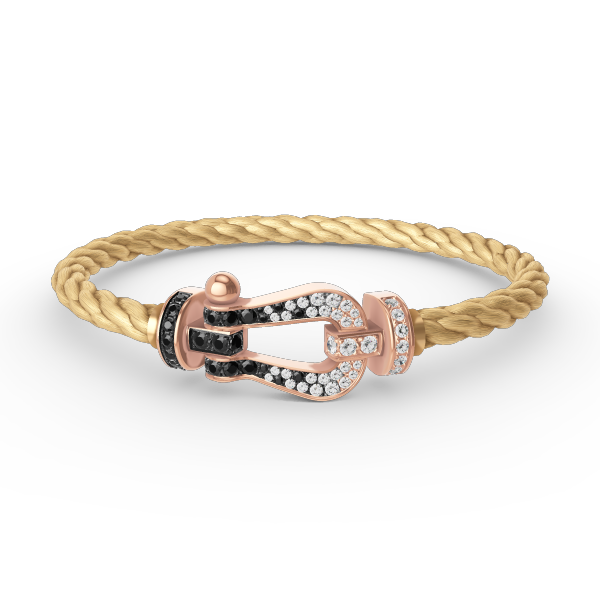 [baslovejewels]FORCE GROSSES HUFEISENARMBAND MIT SCHWARZEN WEISSEN DIAMANTEN IN ROSÉGOLD