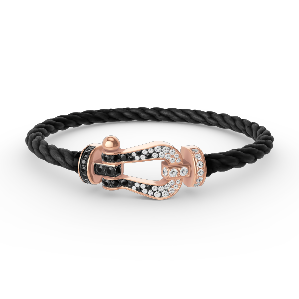 [baslovejewels]FORCE GROSSES HUFEISENARMBAND MIT SCHWARZEN WEISSEN DIAMANTEN IN ROSÉGOLD