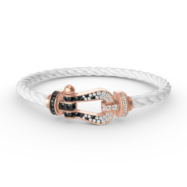 [baslovejewels]FORCE GROSSES HUFEISENARMBAND MIT SCHWARZEN WEISSEN DIAMANTEN IN ROSÉGOLD
