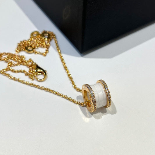 [baslovejewels]ZERO 1 ホワイトセラミックダイヤモンドピンクゴールドネックレス